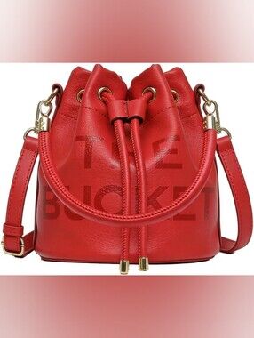 Cherry Red Drawstring Bucket Handbag Purse